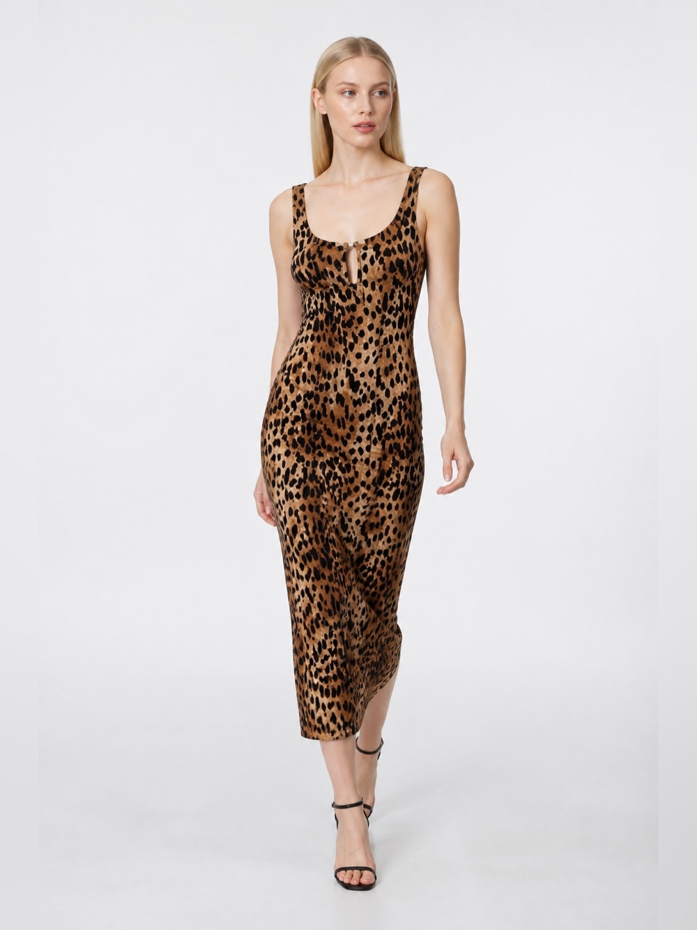 Good American Leopard Print Body Con Slip Dress - Tan and Black. Size US 4 NWT